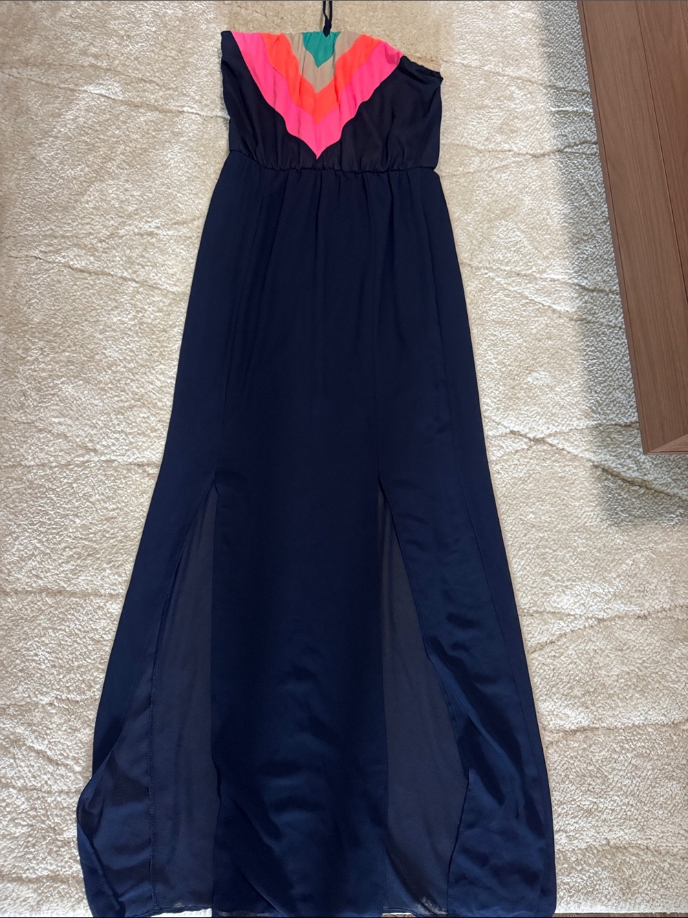 Newbury Kustom Navy Strapless Maxi Dress with Neon Chevron Bodice